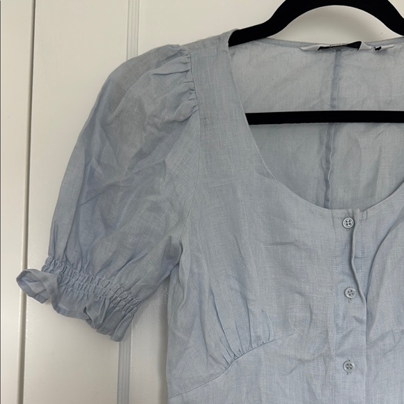 & Other Stories Blue Button Up Midi Dress Baby shower Wedding Guest 100% Linen - Picture 4 of 6